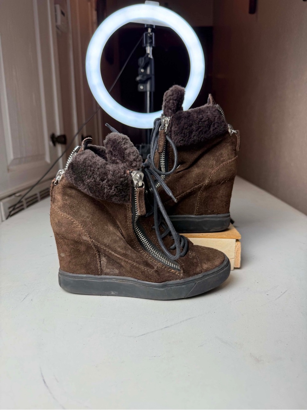 Giuseppe Zanotti brown suede wedge sneakers Sz 36.5 / 6.5